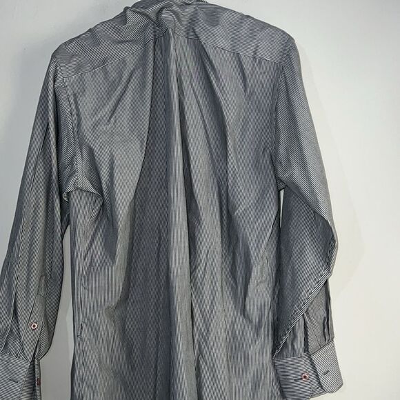 Diamante Mens Grey / White Single Needle Tailoring Dress Shirt - Picture 6 of 7